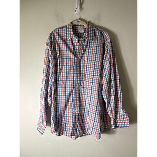 Brooks Brothers Blue Orange and Gray Plaid Button Up Shirt Sz XXL