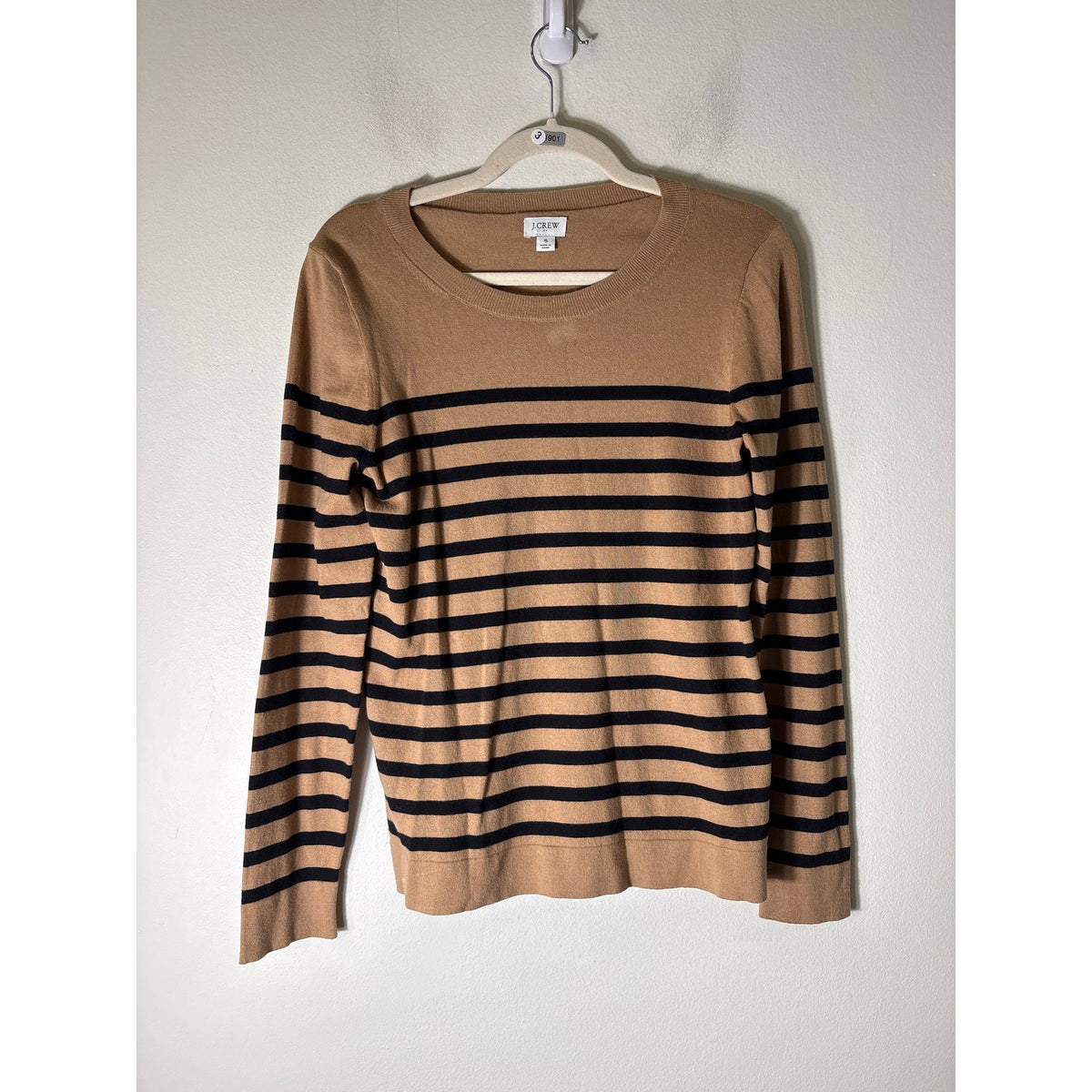 J.Crew Tan and Black Stripe Long Sleeve Knit Shirt Sz S