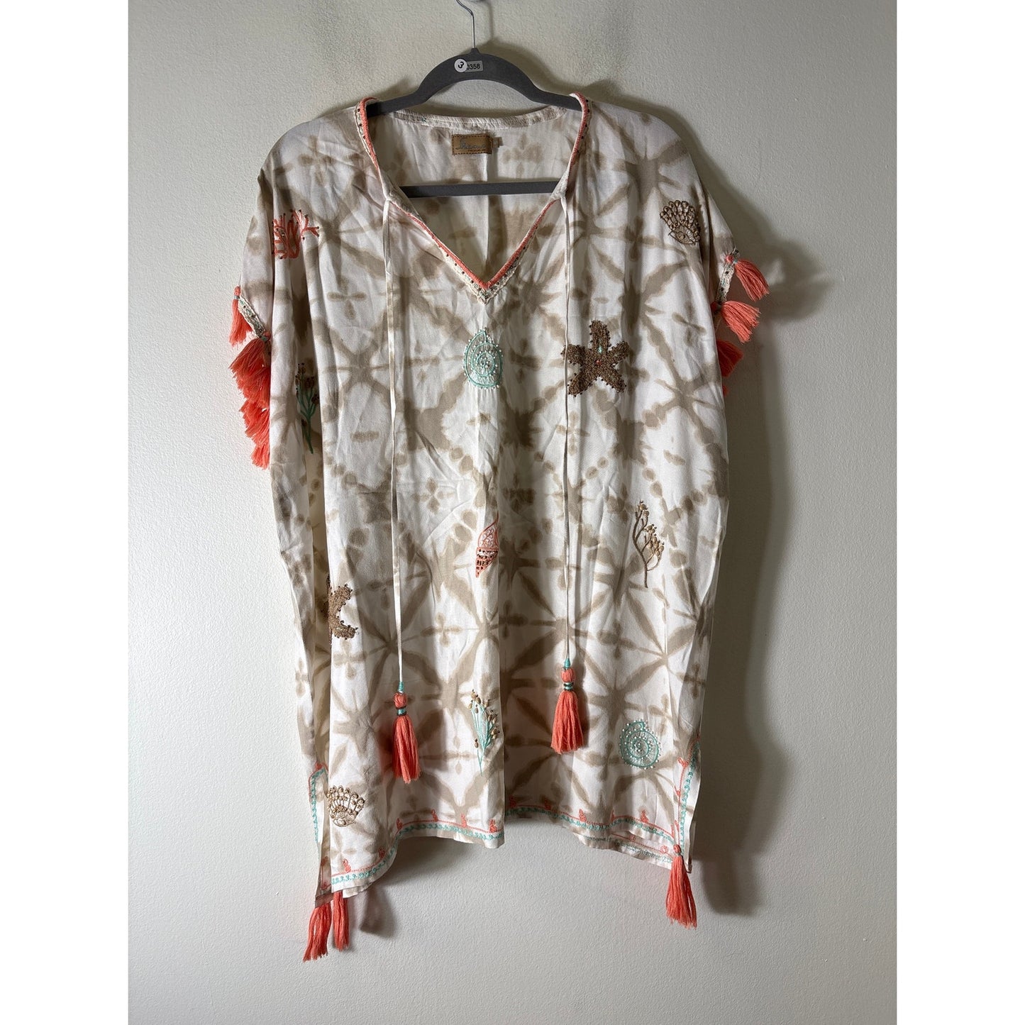 Skeno Tan Tie Dye Beach Embellished Cover Up Sz S