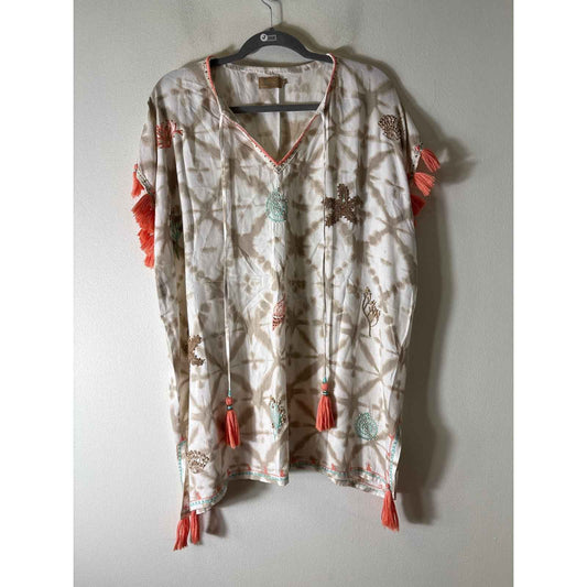 Skeno Tan Tie Dye Beach Embellished Cover Up Sz S