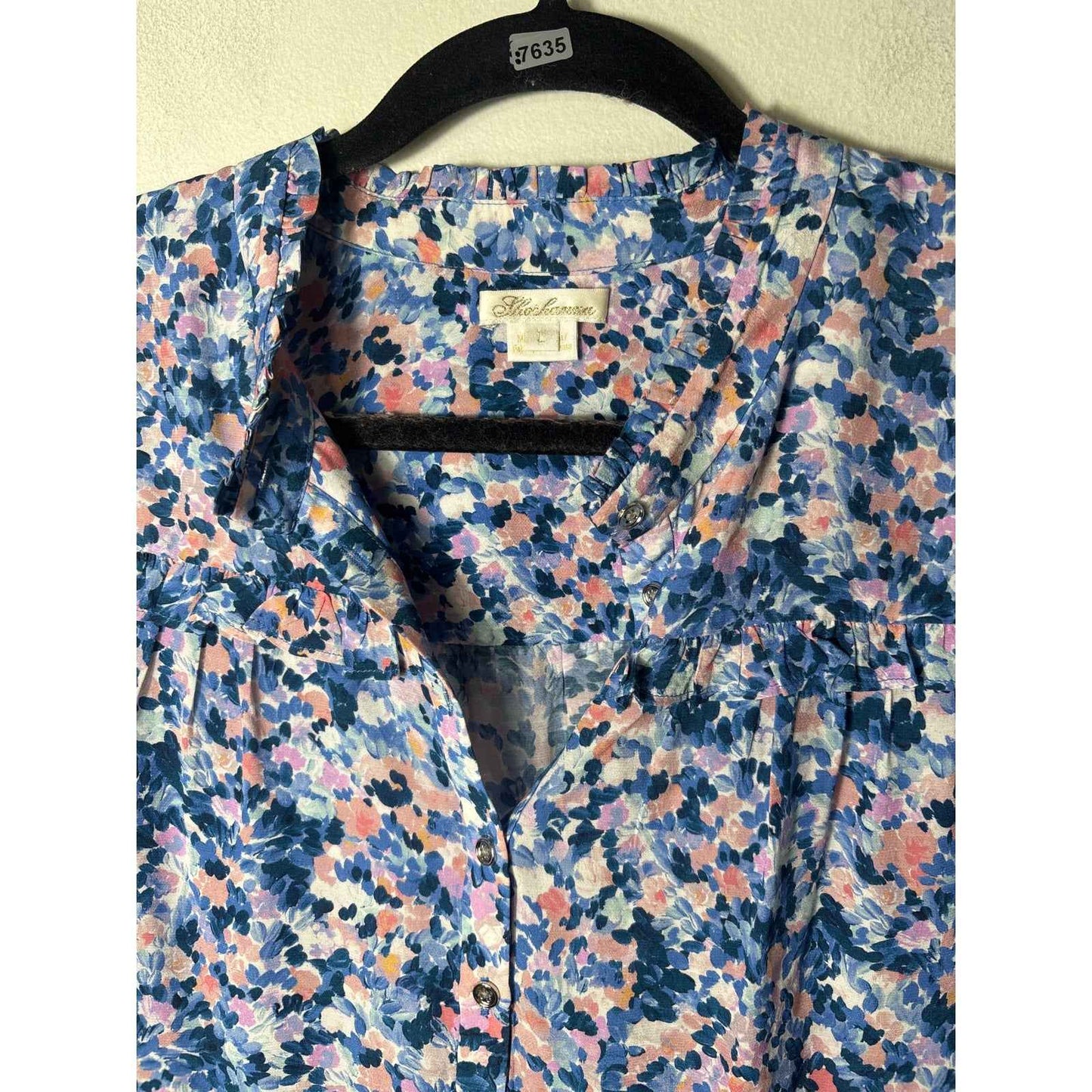 Shoshanna Blue Floral Print Long Sleeve Tunic Sz L