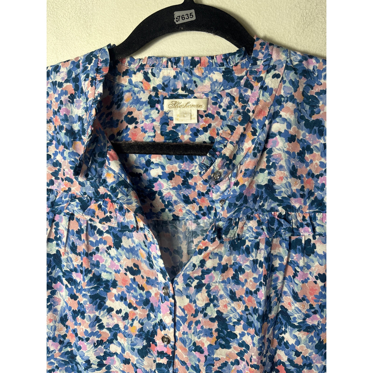 Shoshanna Blue Floral Print Long Sleeve Tunic Sz L