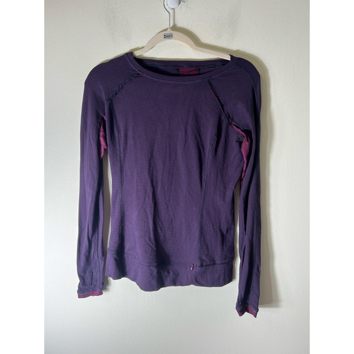 Lululemon Navy-Pink Striped Long Sleeve Athletic Top Sz 4