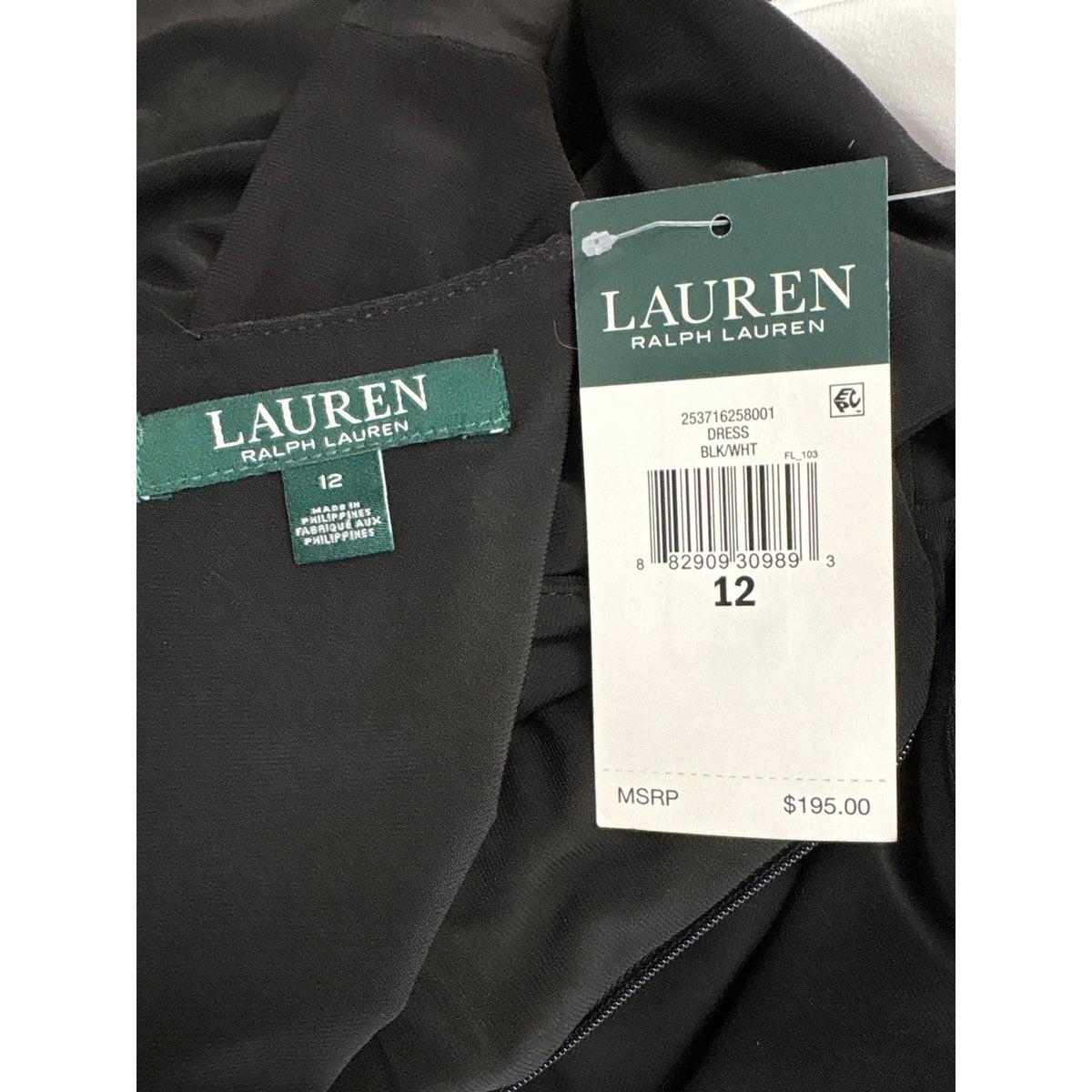 NWT Lauren Ralph Lauren Sleeveless Black and White Floor Length Gown Sz 12