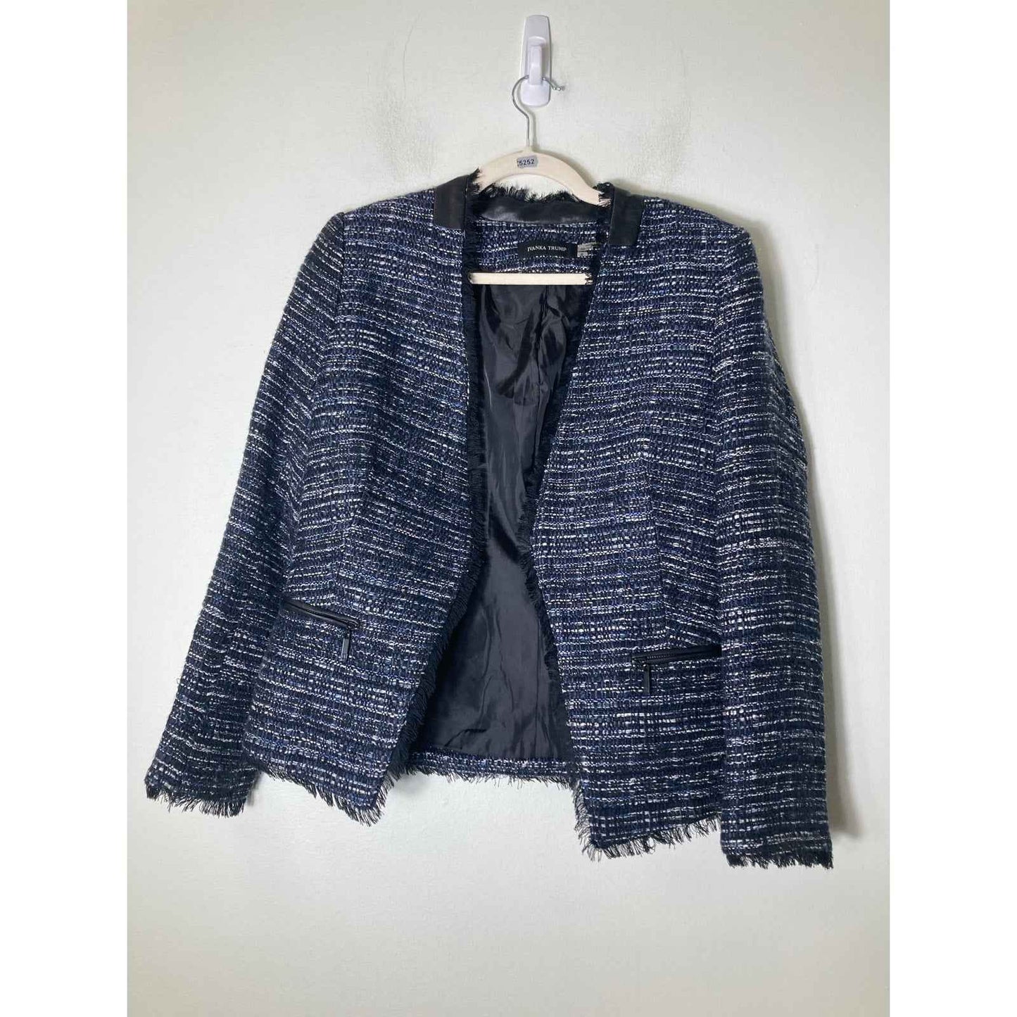 Ivanka Trump Black Purple Tweed Long Sleeve Open Front Jacket Sz 6