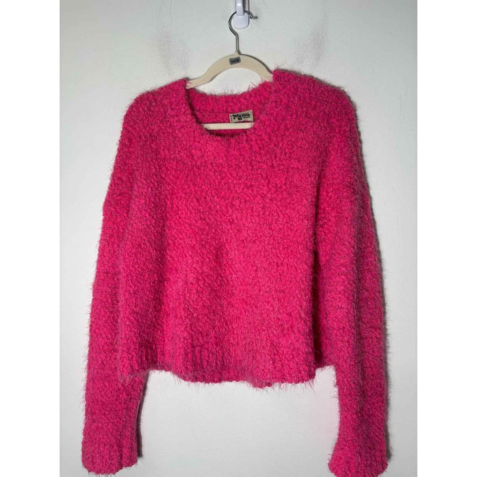 Show Me Your Mumu Hot Pink Cropped Long Sleeve Sweater Sz M