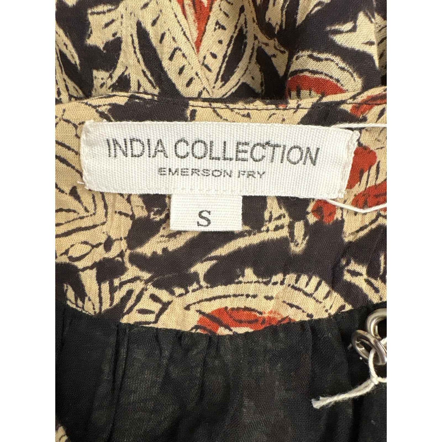 India Collection Black Tan Long Sleeve Cotton Top Sz S