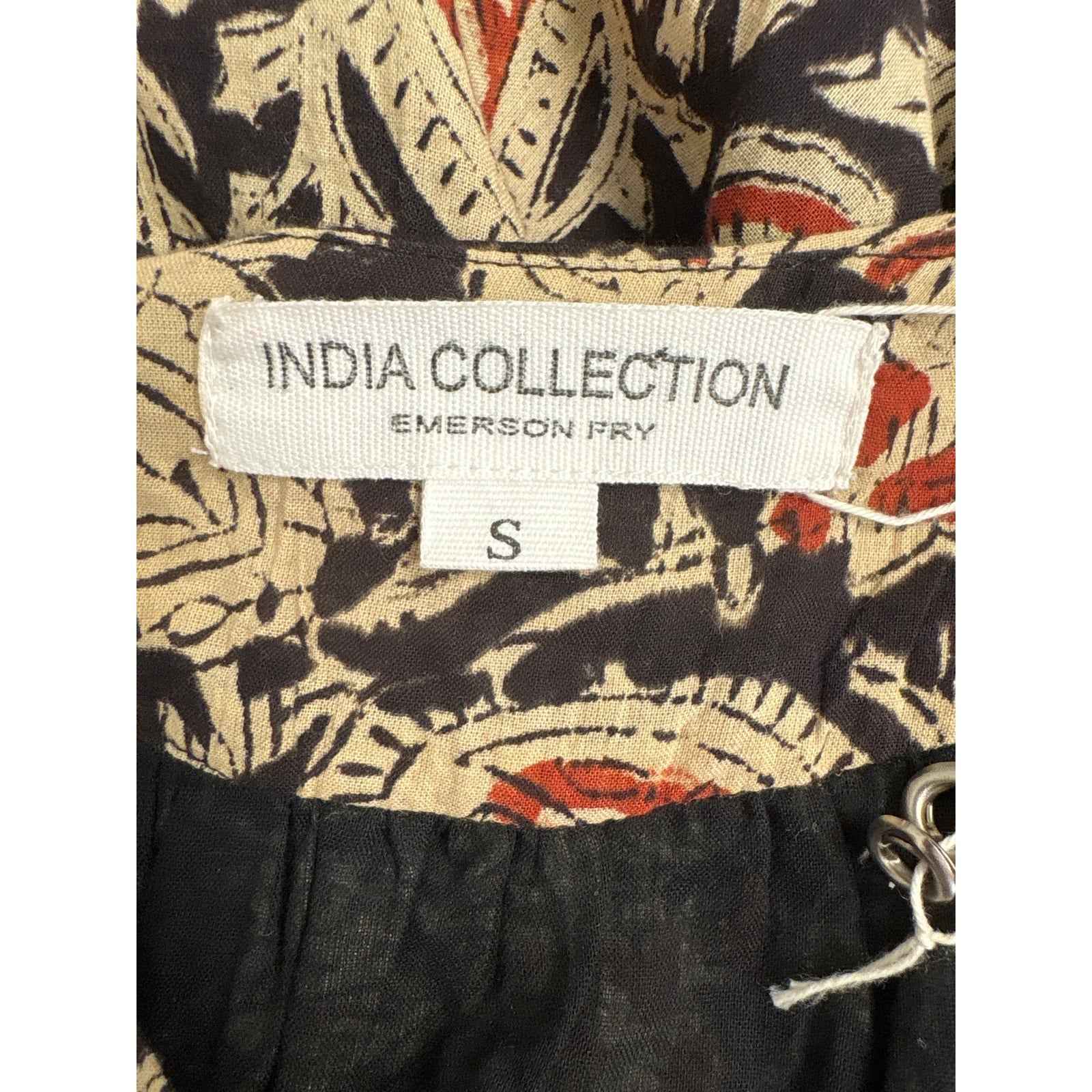 India Collection Black Tan Long Sleeve Cotton Top Sz S