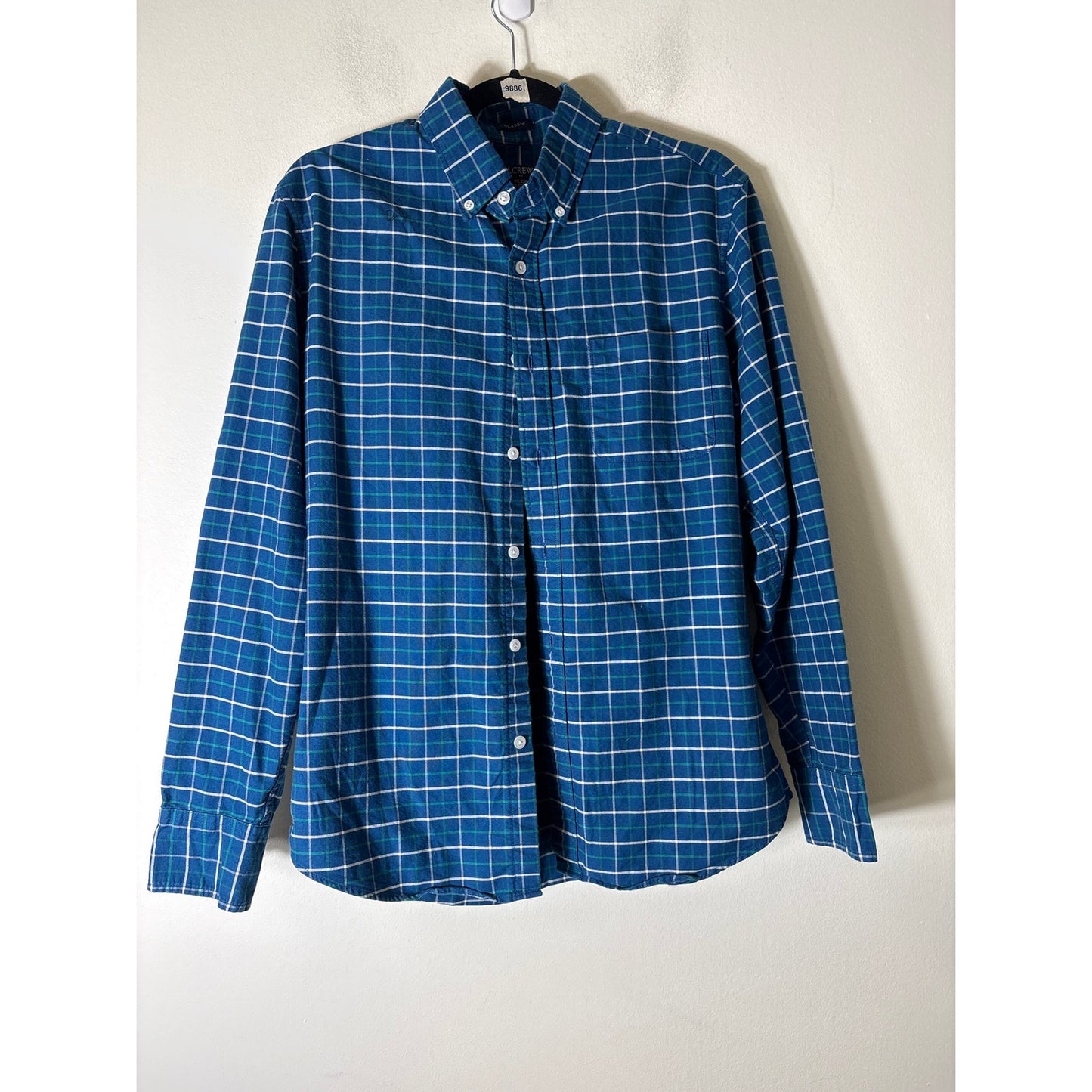 Mens J.Crew Classic Flex Oxford Blue Window Pane Button Up Shirt Sz M