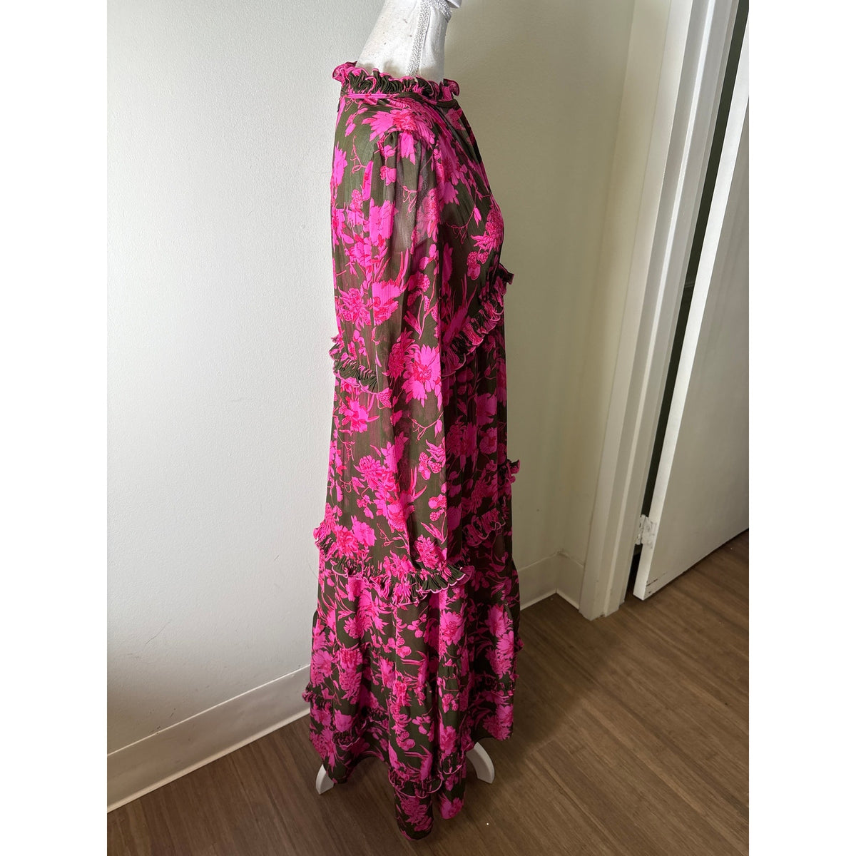 ME+EM Brown and Pink Floral Long Sleeve Maxi Dress Sz 6