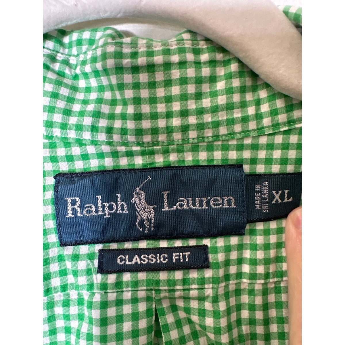 Men's Ralph Lauren Green and White Check Long sleeve Button Down Sz XL