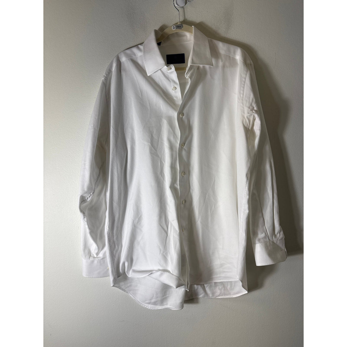 Mens David Donahue White Button Up Textured Dress Shirt Sz 17 34/35
