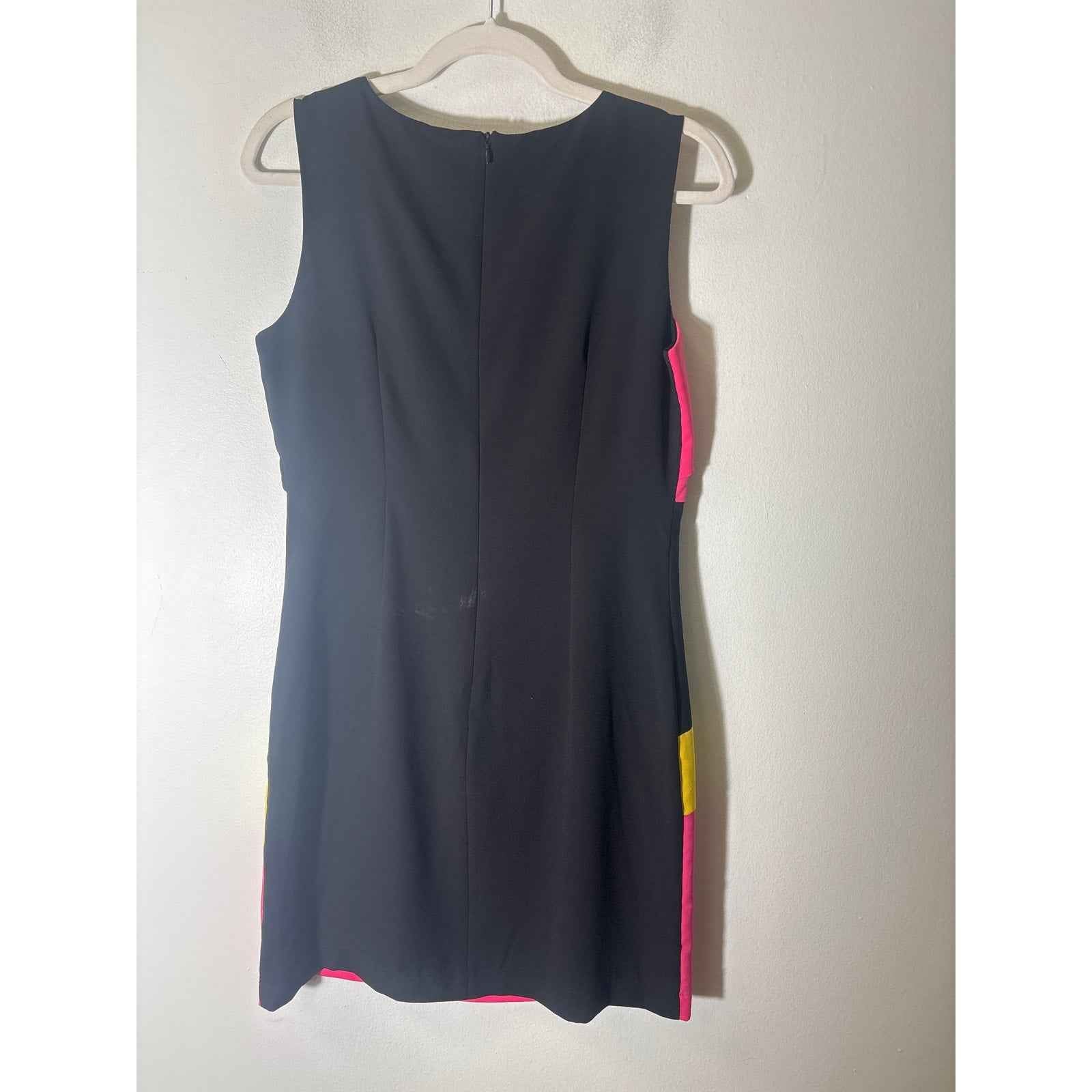 Two Women and A Trunk Pink Black Yellow Colorblock Dress Sz M