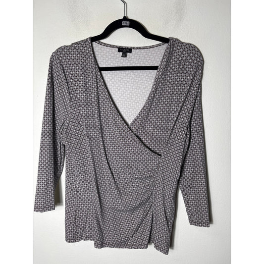 Talbots Brown Criss Cross Front V Neck 3/4 Sleeve Sz LP