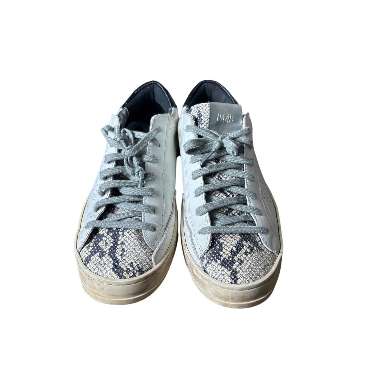 P448 White and Black w/Snake Skin Accent on Toe Tennis Shoes Sz 40 (9.5)