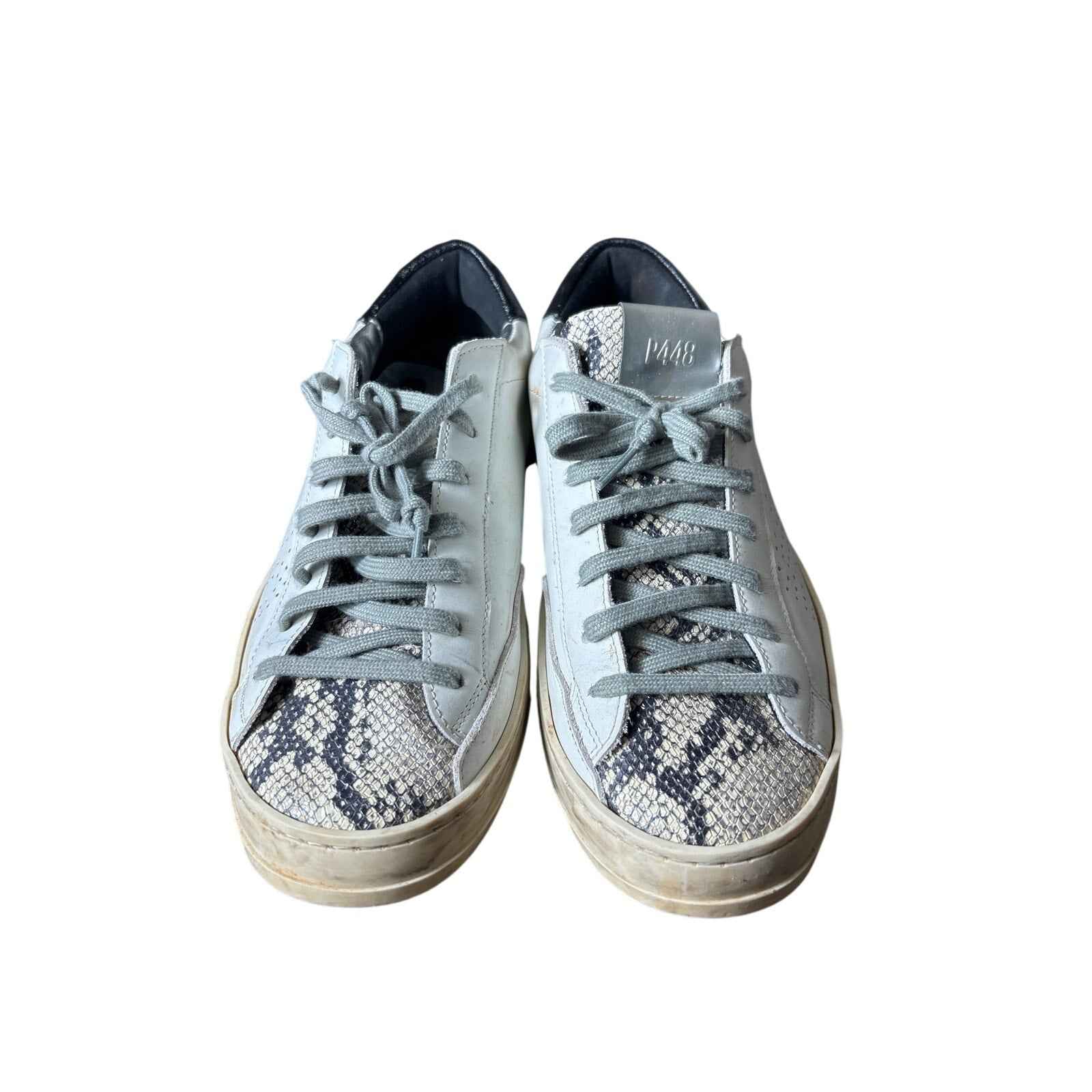 P448 White and Black w/Snake Skin Accent on Toe Tennis Shoes Sz 40 (9.5)