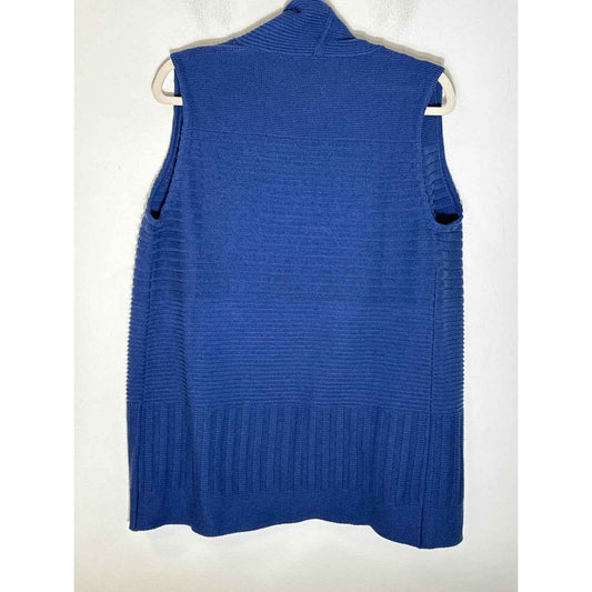 NWT Belford Blue Sleeveless Knit Ribbed Open Front Cardigan Sz M