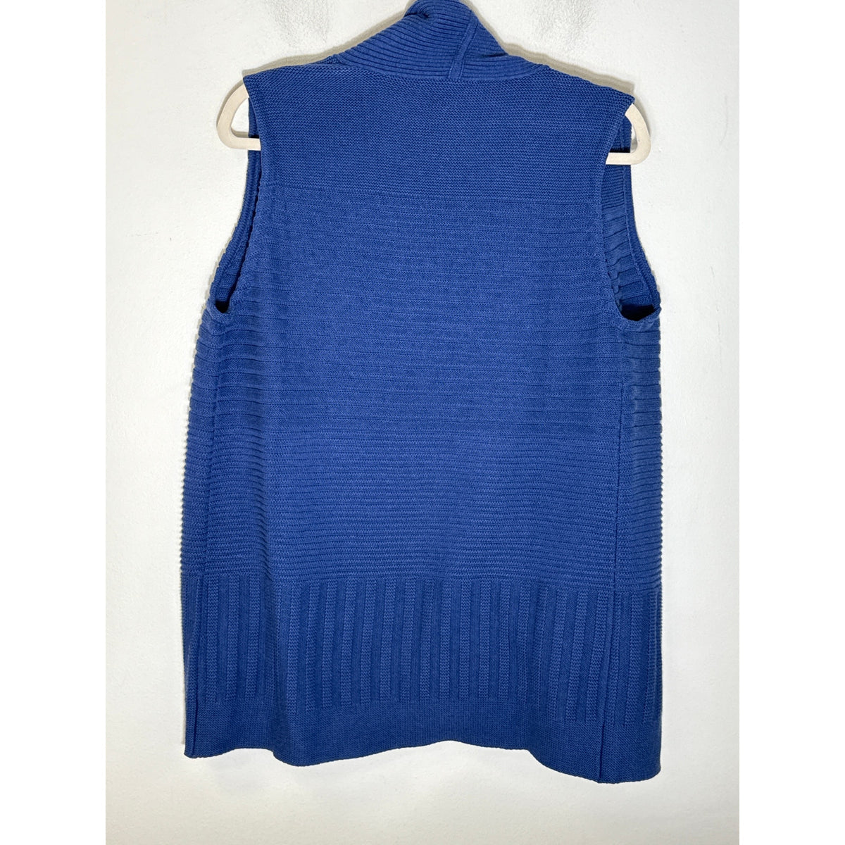 NWT Belford Blue Sleeveless Knit Ribbed Open Front Cardigan Sz M