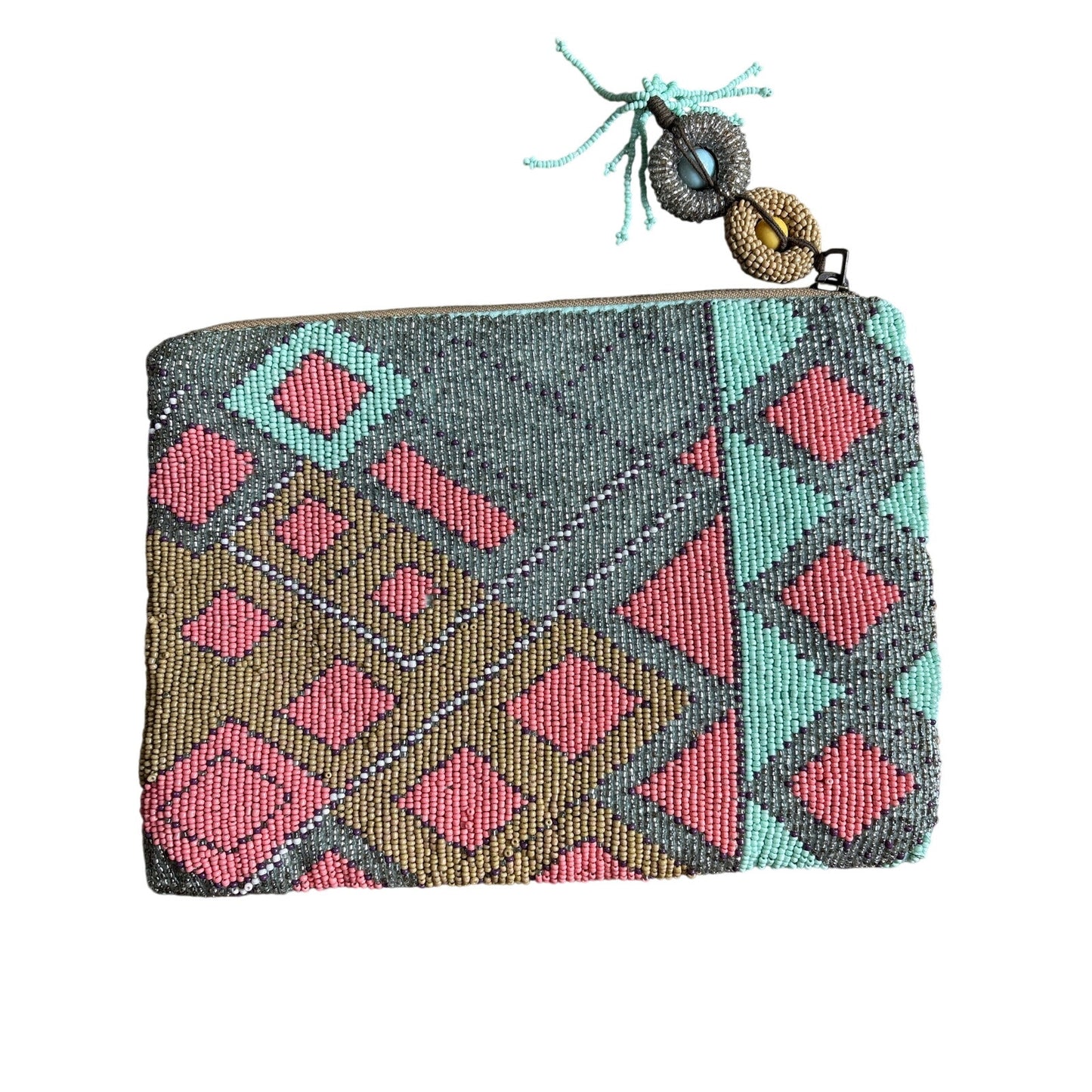 Jasper & Jeera Peach Teal Beaded Clutch