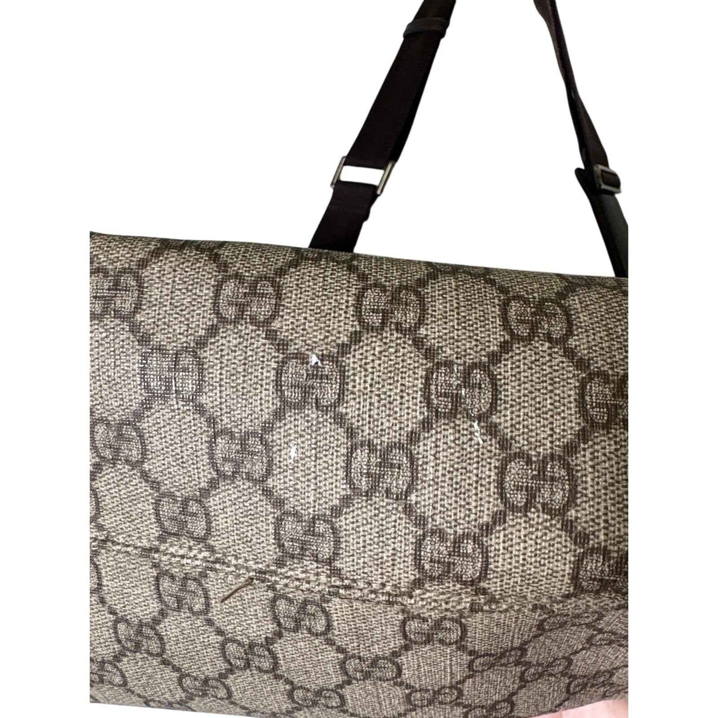 Gucci Brown Vintage Coated Canvas Logo Shoulder Bag Sz 19" Wide X 11" Long