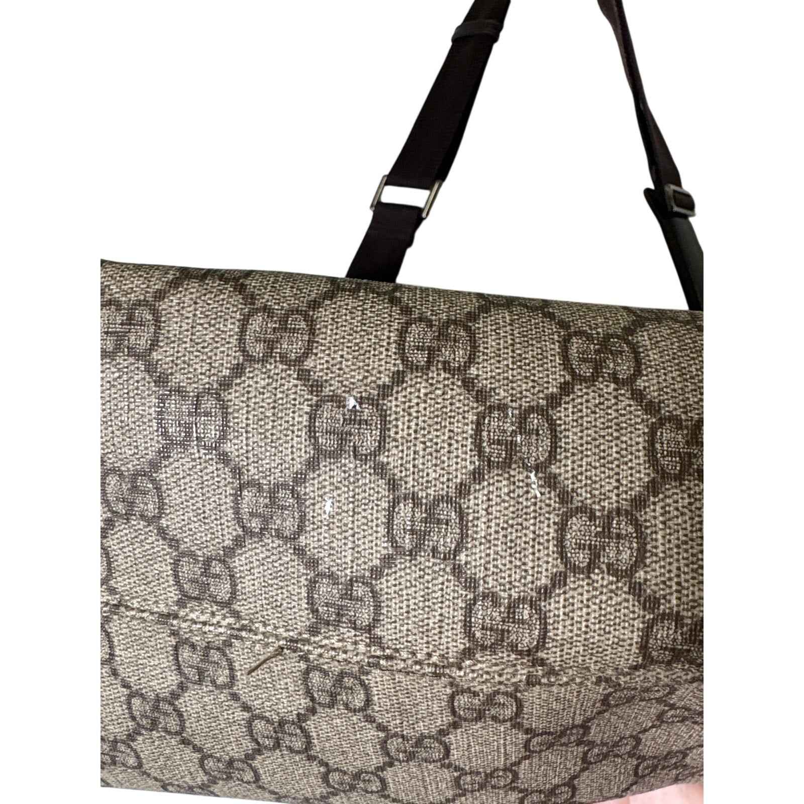 Gucci Brown Vintage Coated Canvas Logo Shoulder Bag Sz 19" Wide X 11" Long