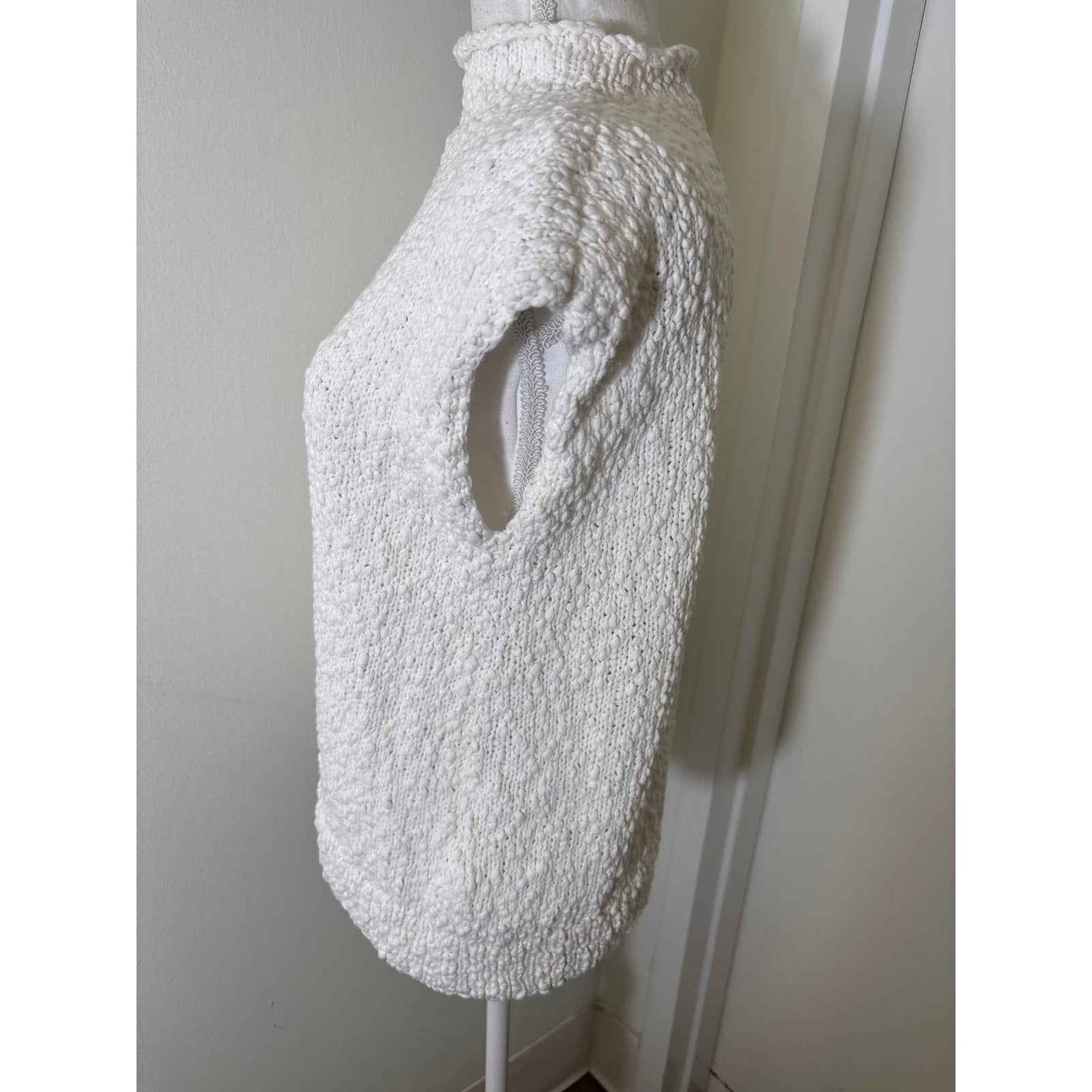 Ann Mashburn White Chunky Knit Sleeveless Cotton Sweater Sz M