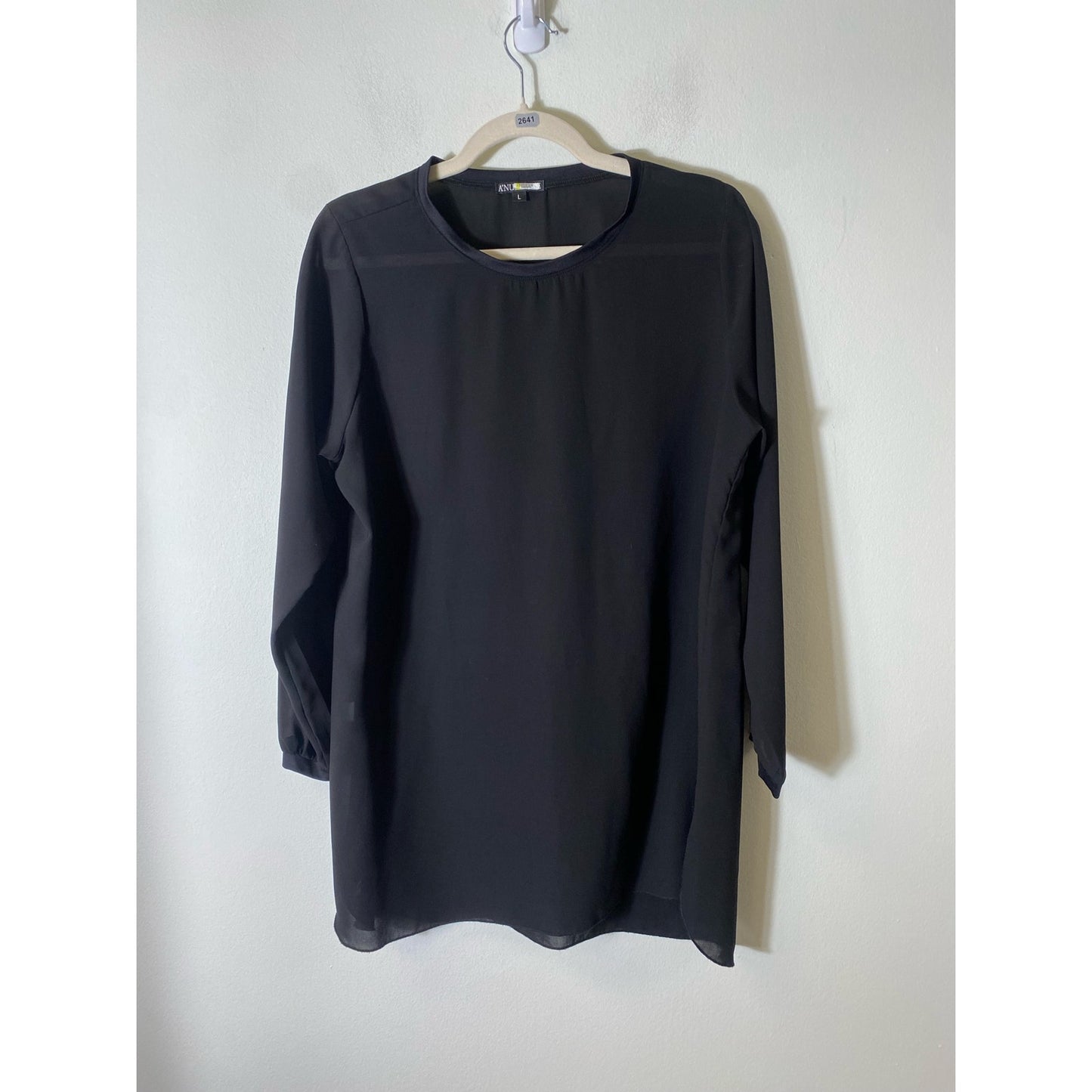 Bundle of 2 A'Nue White/Black Sheer Long Sleeve Tops Sz L