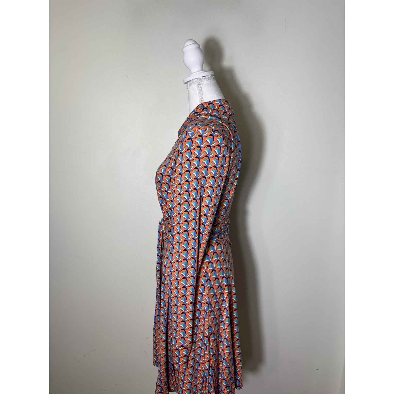 Diane Von Furstenberg Orange Long Sleeve Classic Knee Length Wrap Dress Sz M