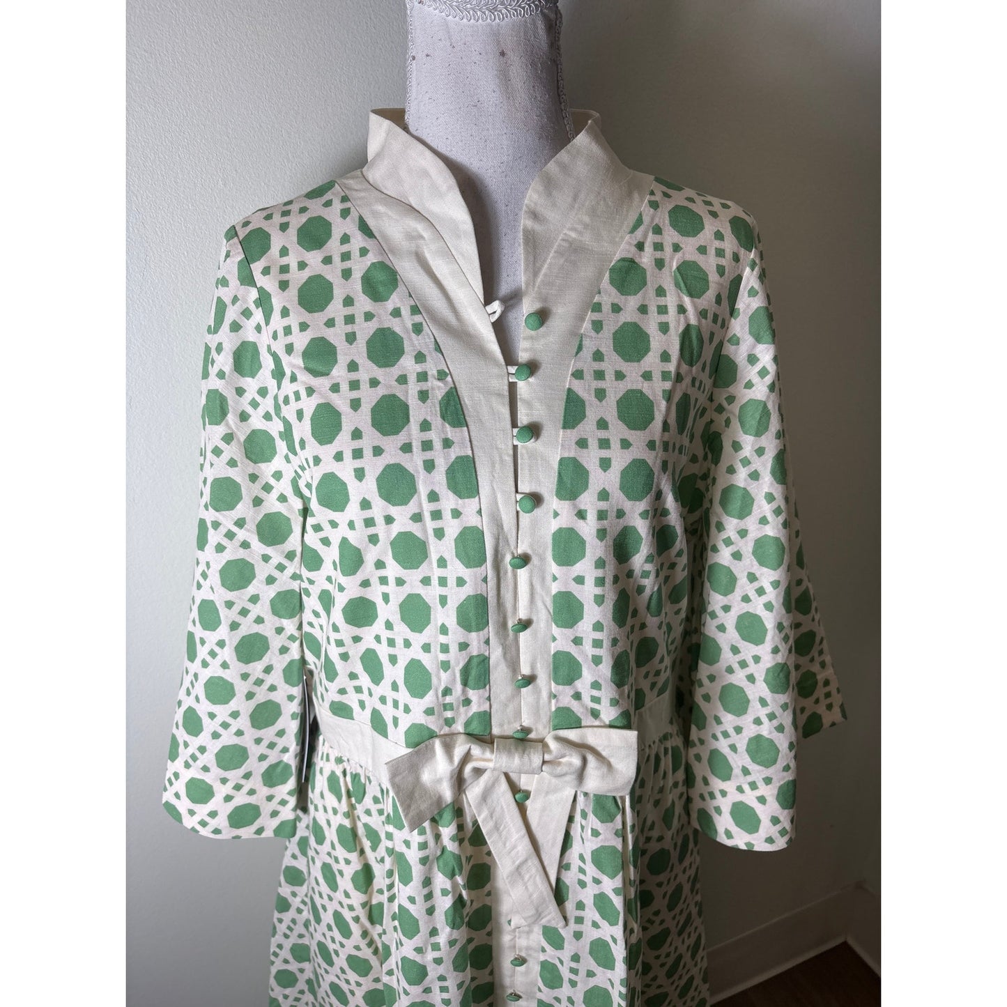 NWT Mestiza Solihya Green Bamboo Lattice Dress Sz 14