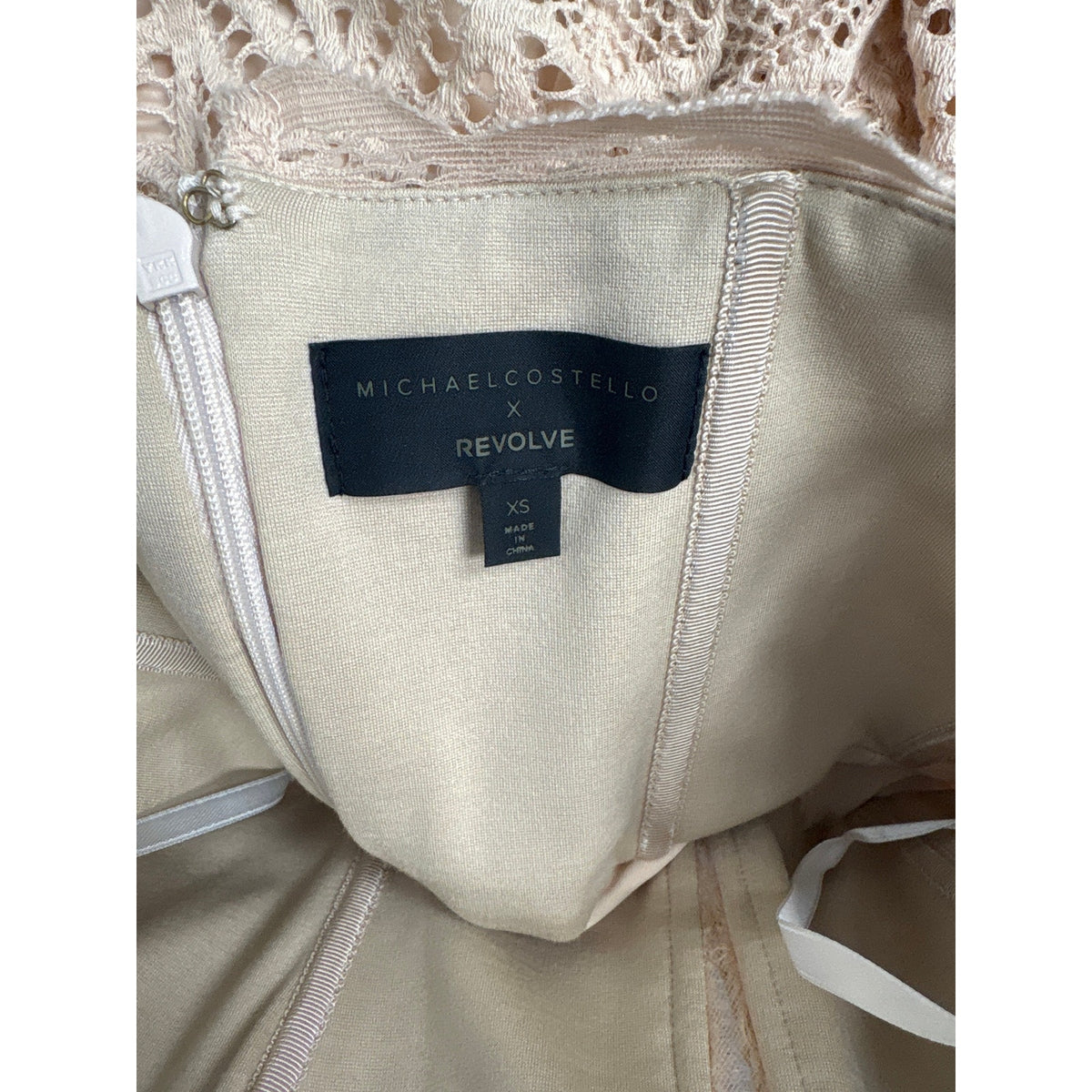 Michael Costello X Revolve Nude Lace  Mini Strapless Dress Sz XS