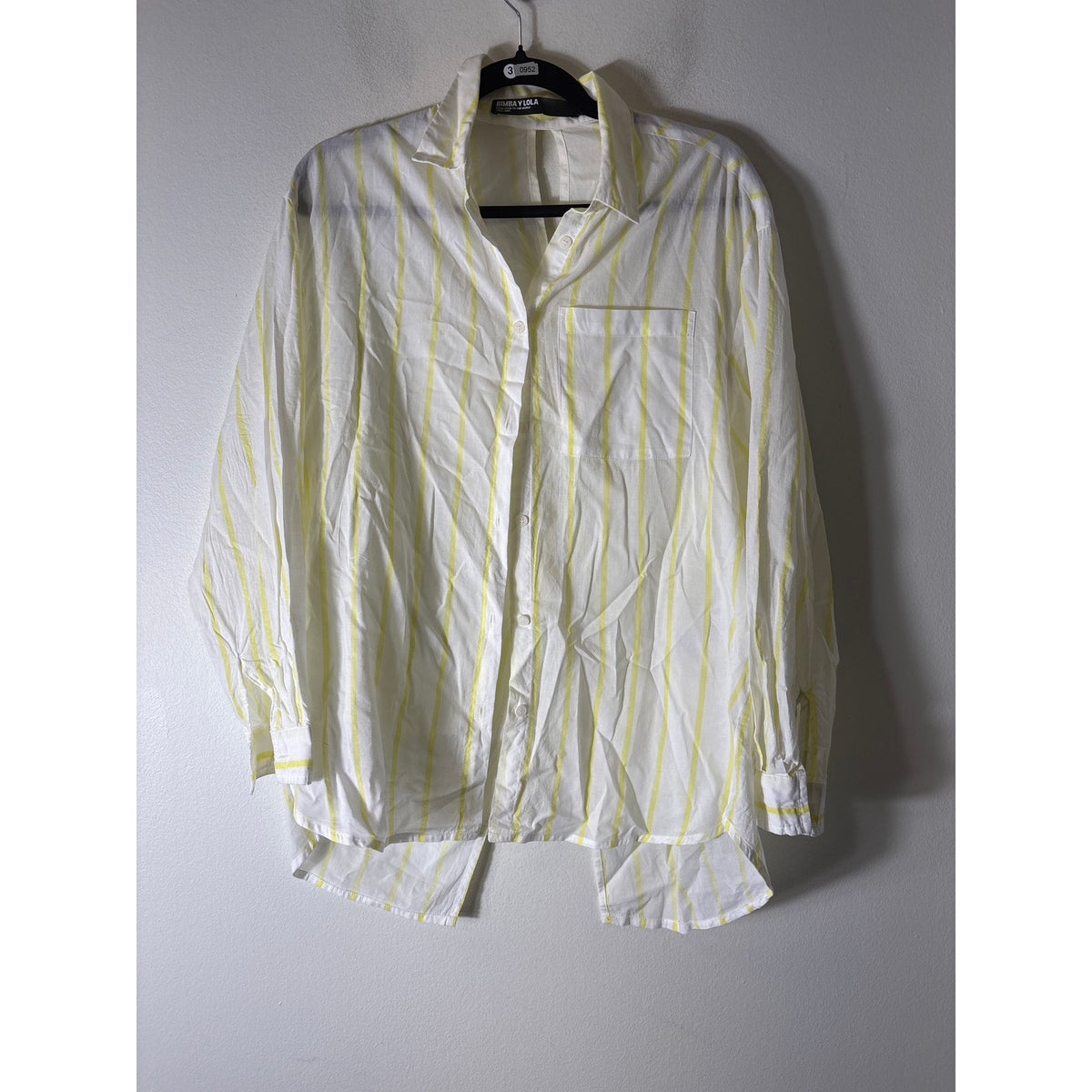Bimba Y Lola Yellow and White Stripe Open Back Button Down Shirt Sz XS