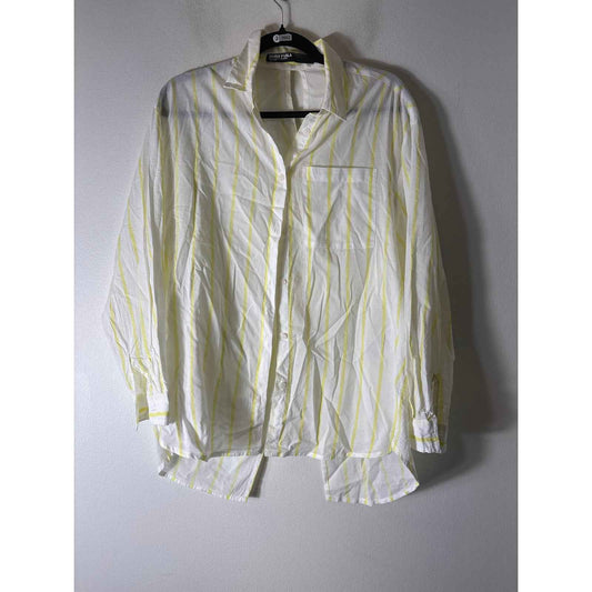 Bimba Y Lola Yellow and White Stripe Open Back Button Down Shirt Sz XS