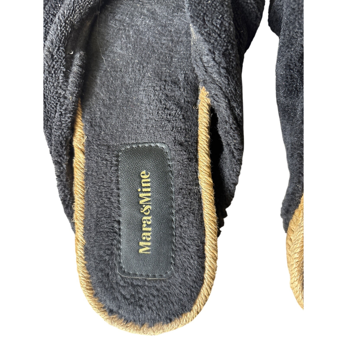 Mara and Mine Black Terry Cloth Snkot Slides Sz No size, 10" heel to toe