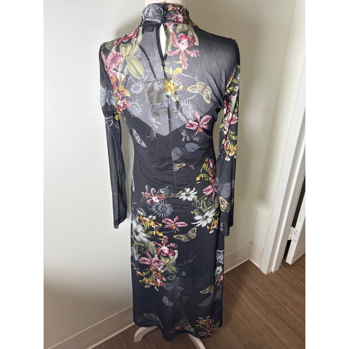 NWT All Saints Black Floral Sheer Long Sleeve Maxi Dress Sz 6