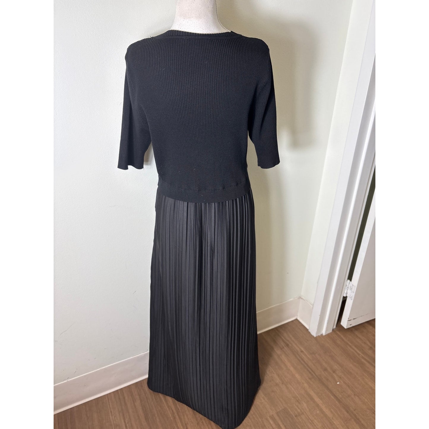 Nanette Lepore Black Half Sleeve Mixed Media Maxi Dress Sz L