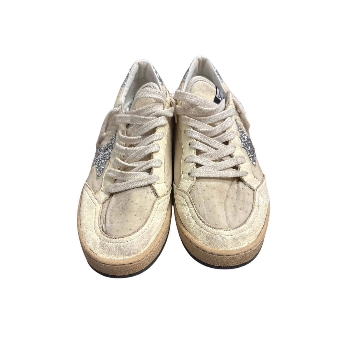 Golden Goose Cream With Silver Stark Ballstar Tennis Shoes Sz 39  (8.5)