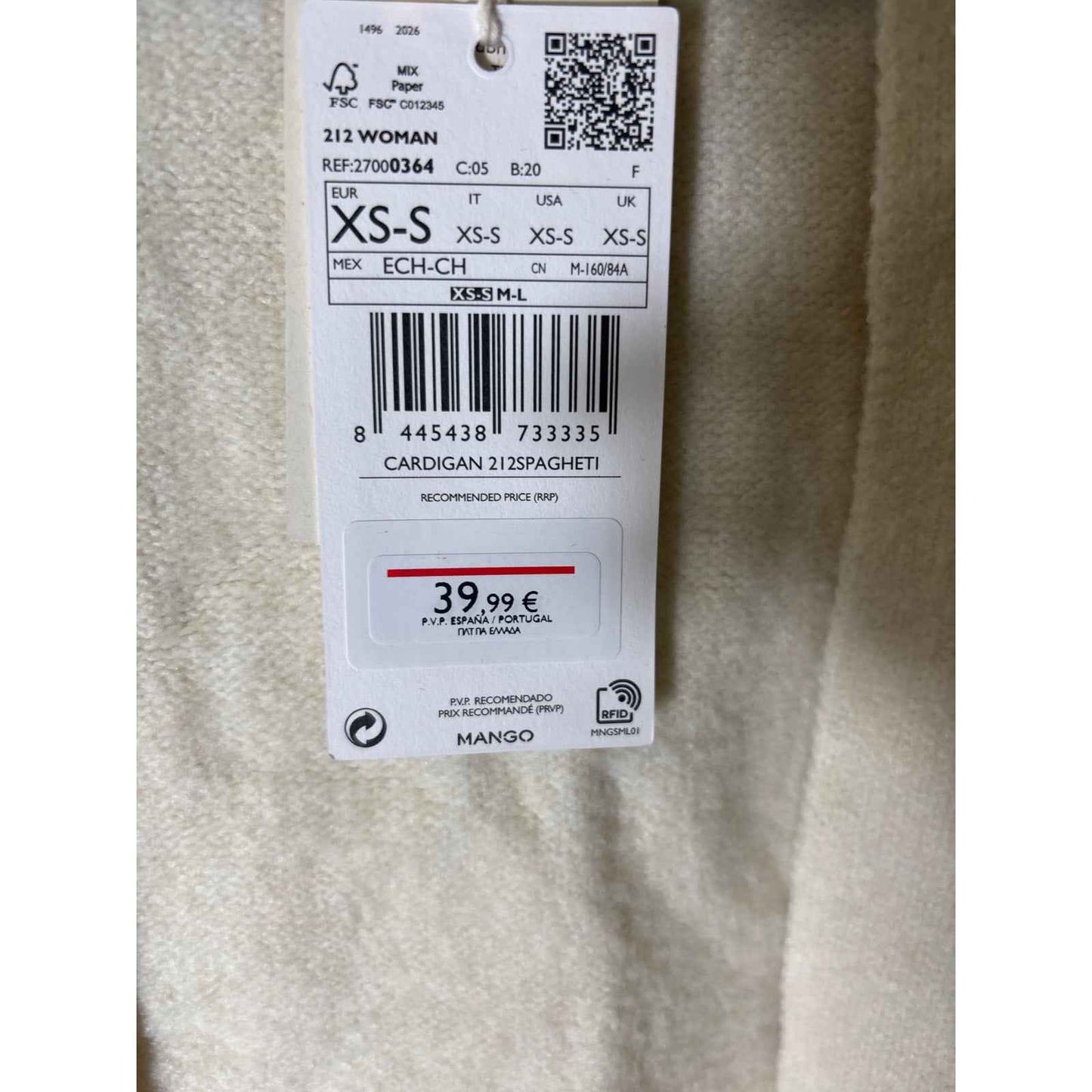 NWT MNG Cream Cardigan With Waist Tie Sz XS