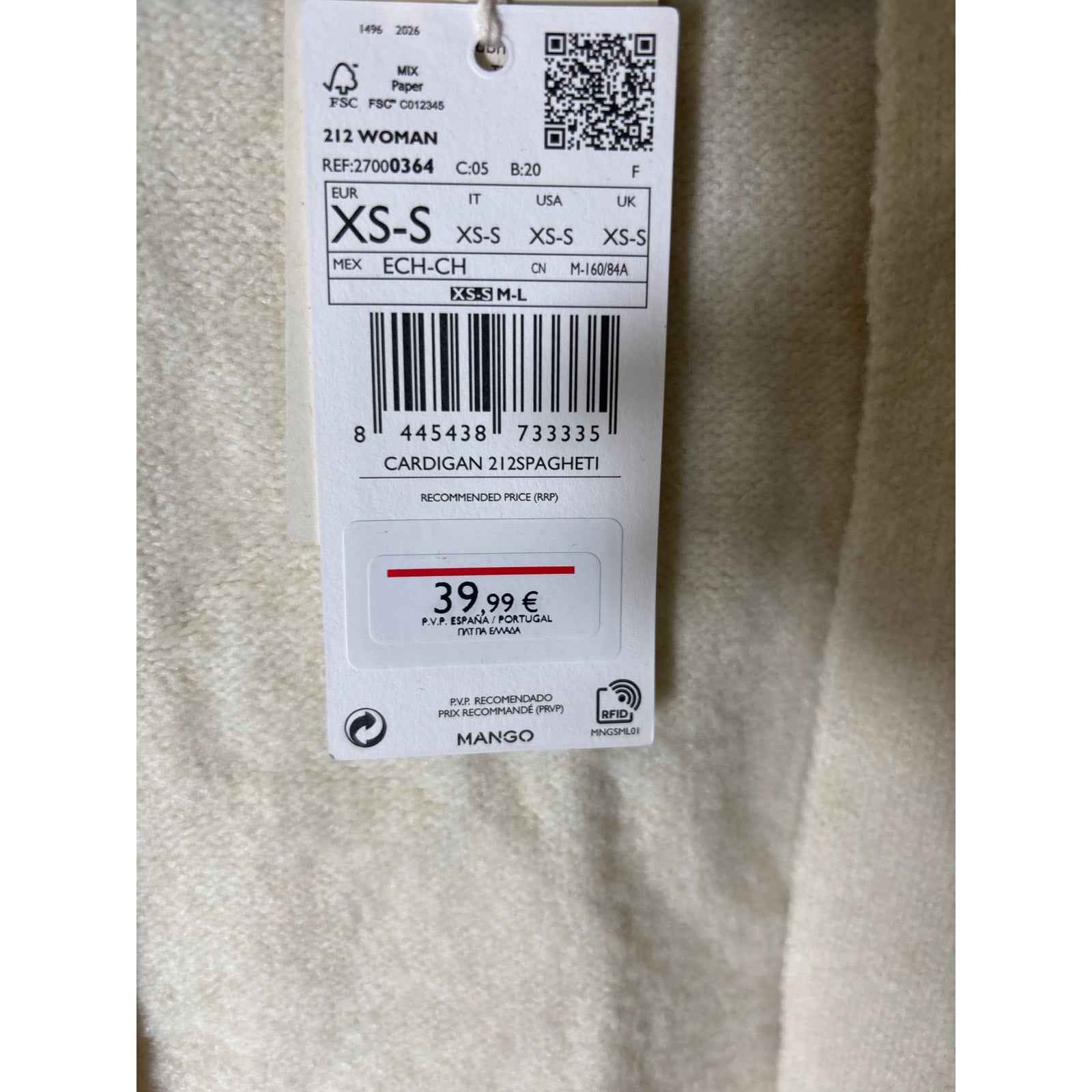 NWT MNG Cream Cardigan With Waist Tie Sz XS