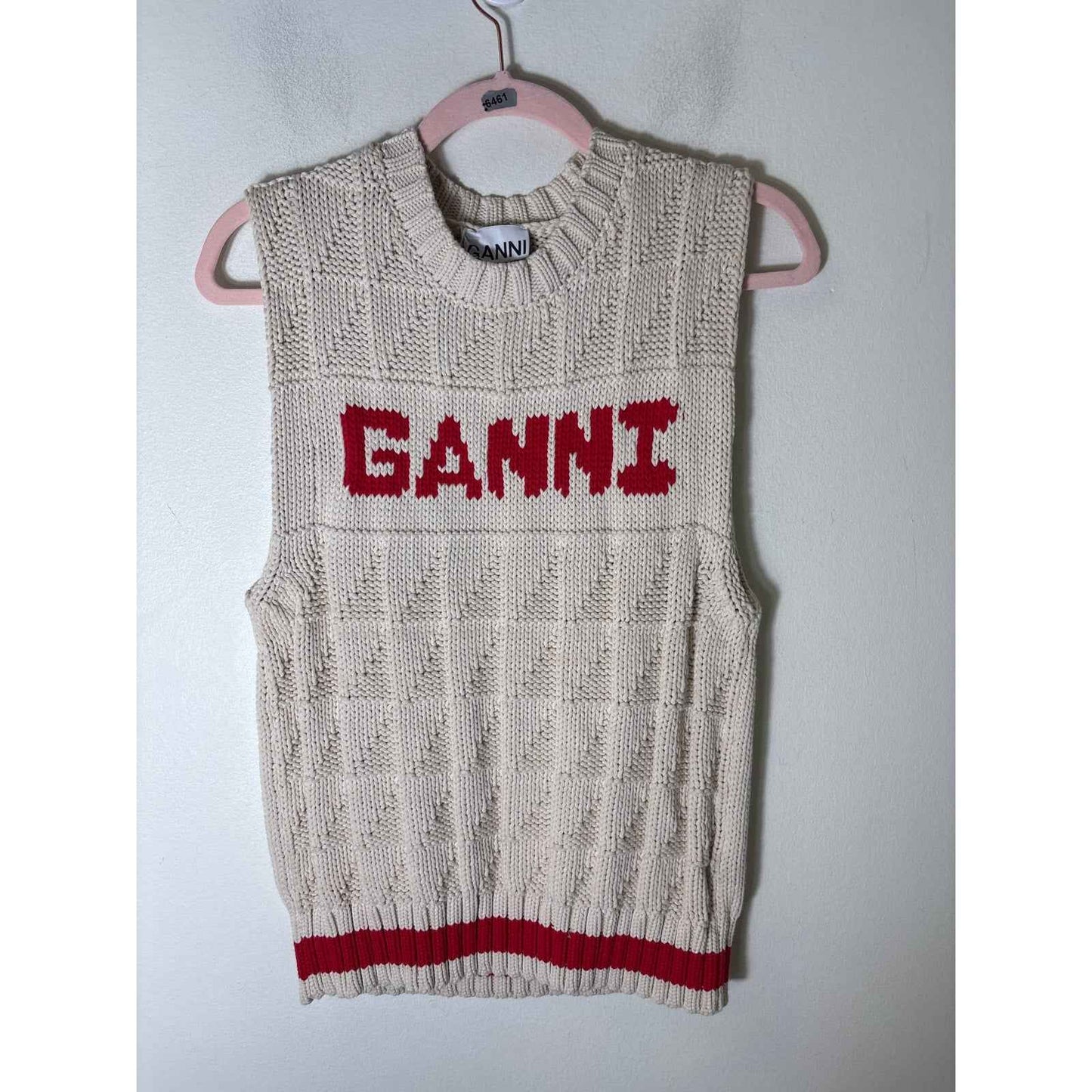 Ganni Tan and Red "Ganni" Sweater Vest Sz S