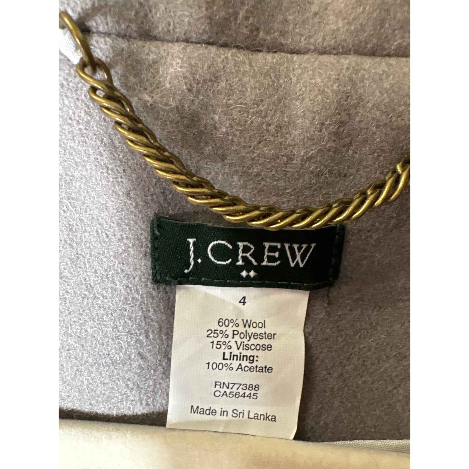 J.Crew Gray Wool Blend Winter Coat Sz 4