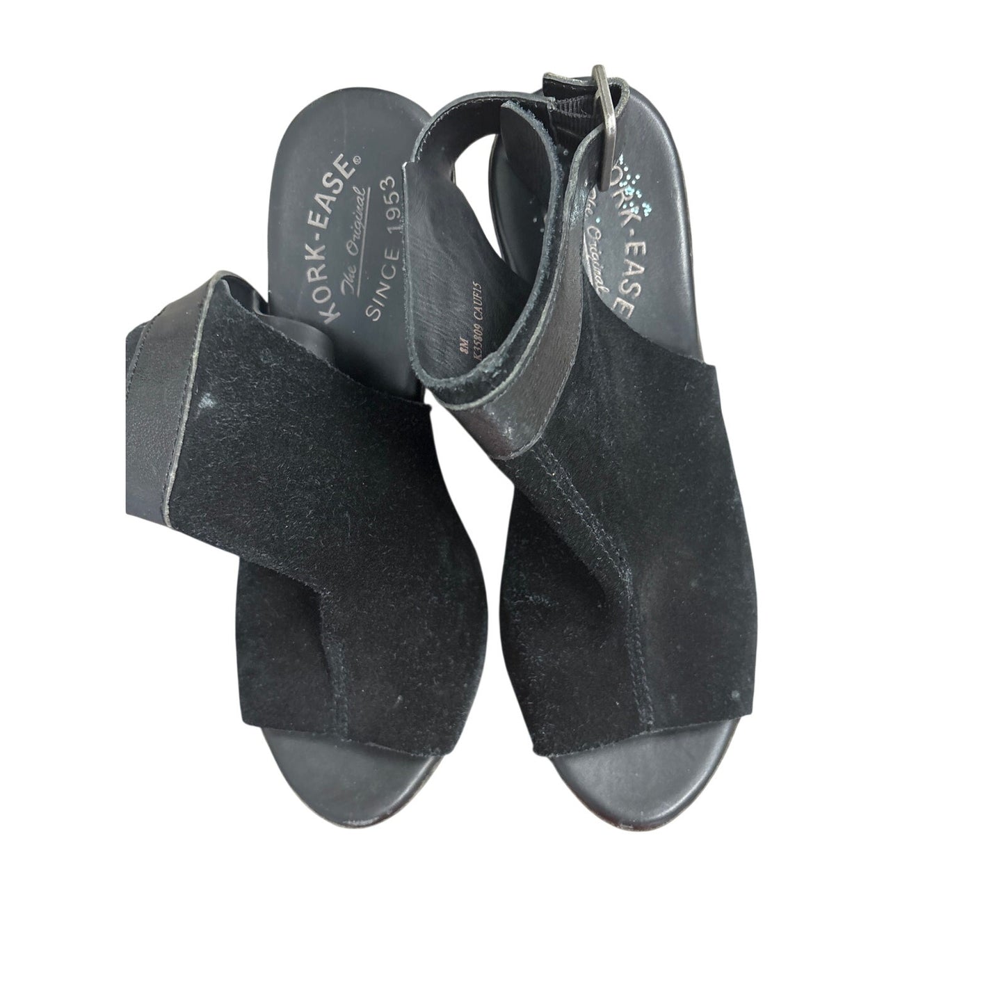 Kork Ease Black Suede Peep Toe Wedges Sz 8