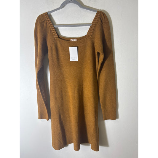 NWT Hem and Thread Mustard Brown Long Sleeve Knit Sweater Dress Sz M