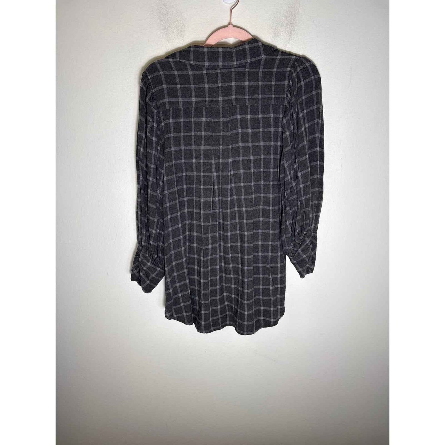 Something Navy Gray and White Windowpane Button Up Shirt Sz M