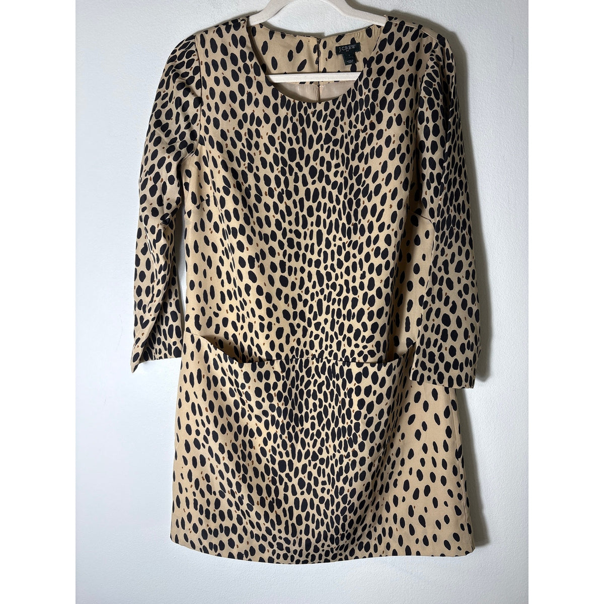 J. Crew Tan and Black Long Sleeve Knee Length Front Pocket Dress Sz 2