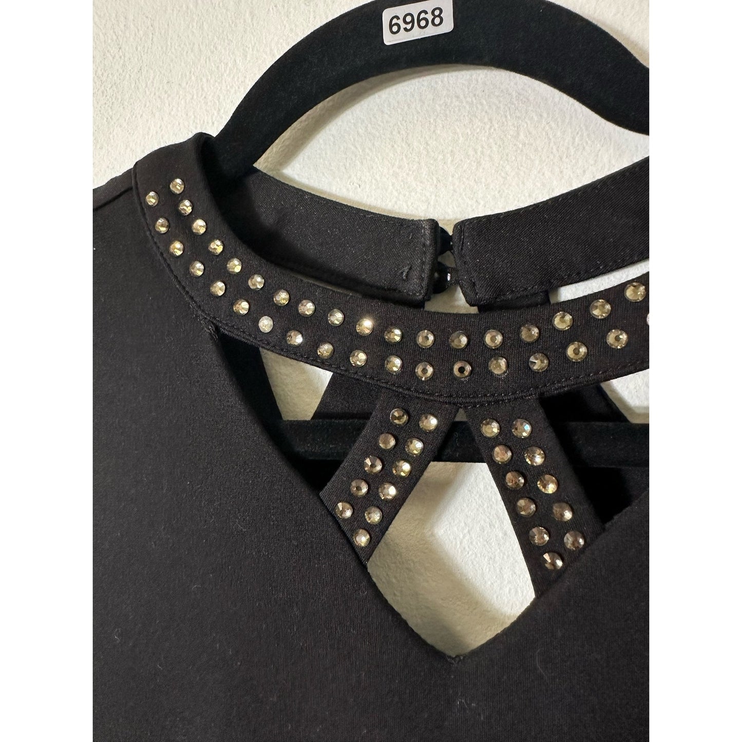 Girls Elisa B. Black Rhinestone Neck Dress Sz 12