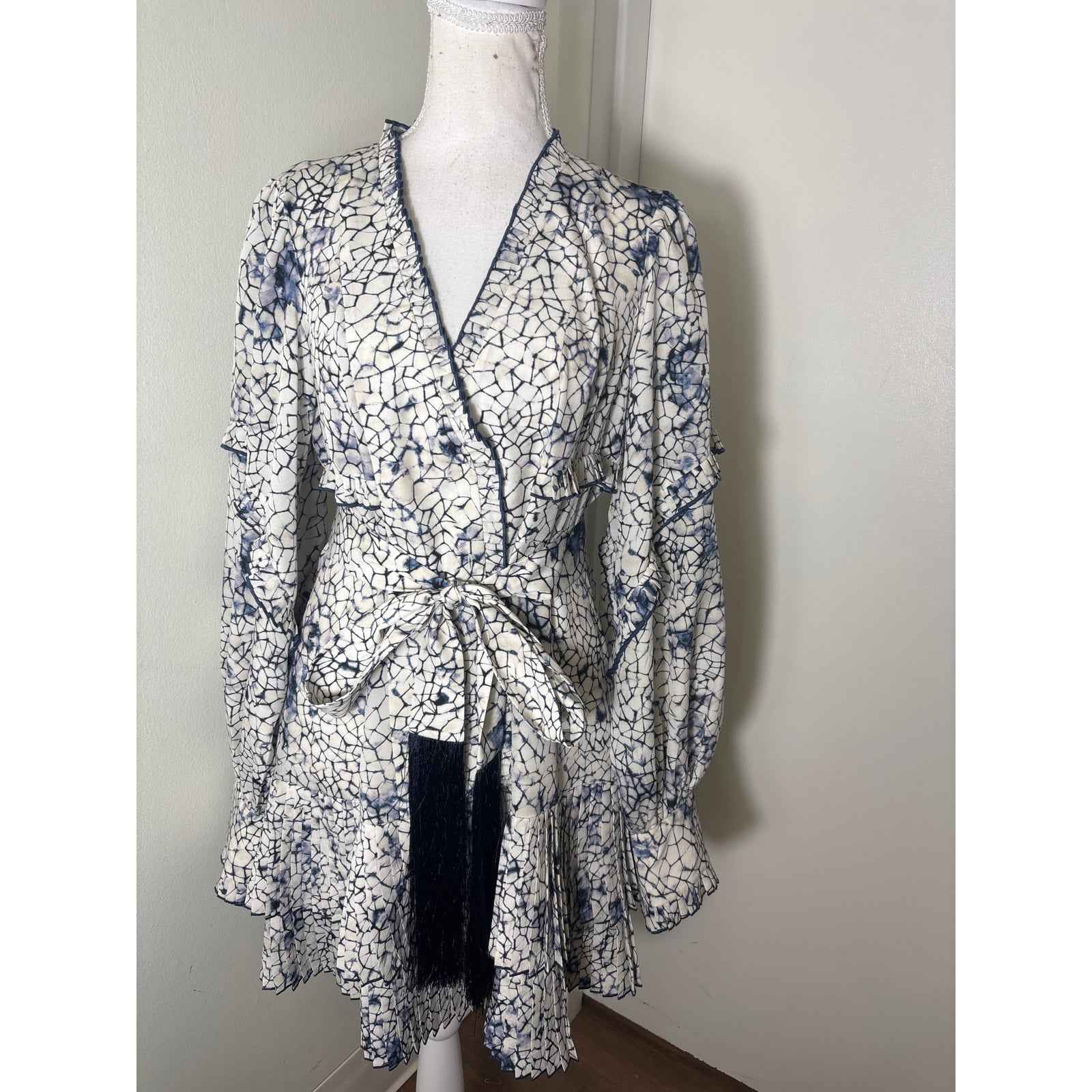 Alexis Blue and White Tie Dye Printed Mini Dress Sz S