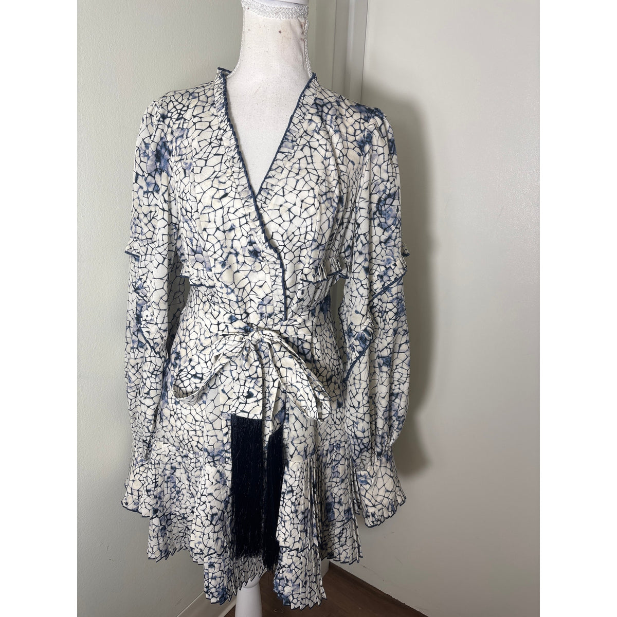 Alexis Blue and White Tie Dye Printed Mini Dress Sz S