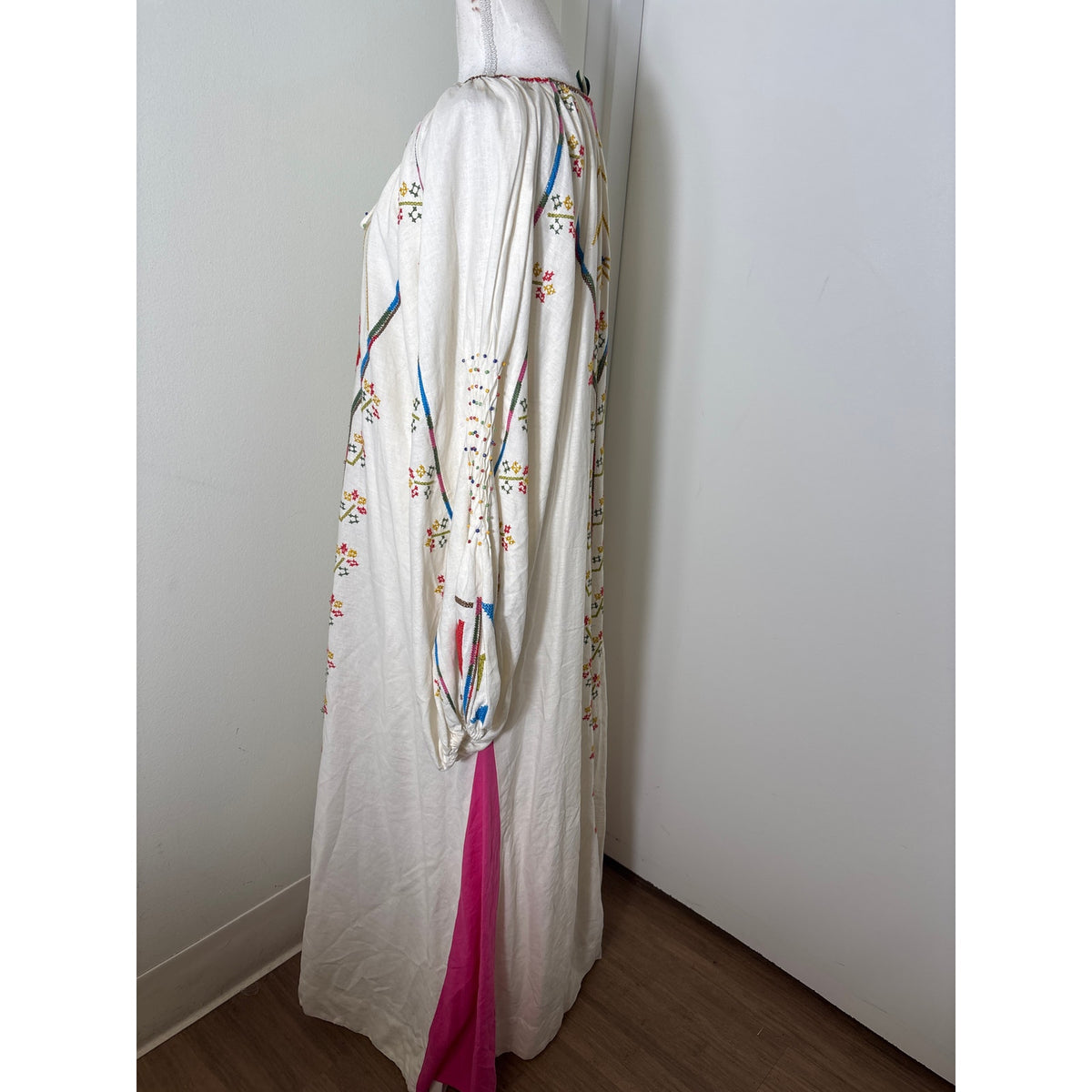 Farm Rio Off White Cross stitch Long Sleeve Maxi Dress Sz XS