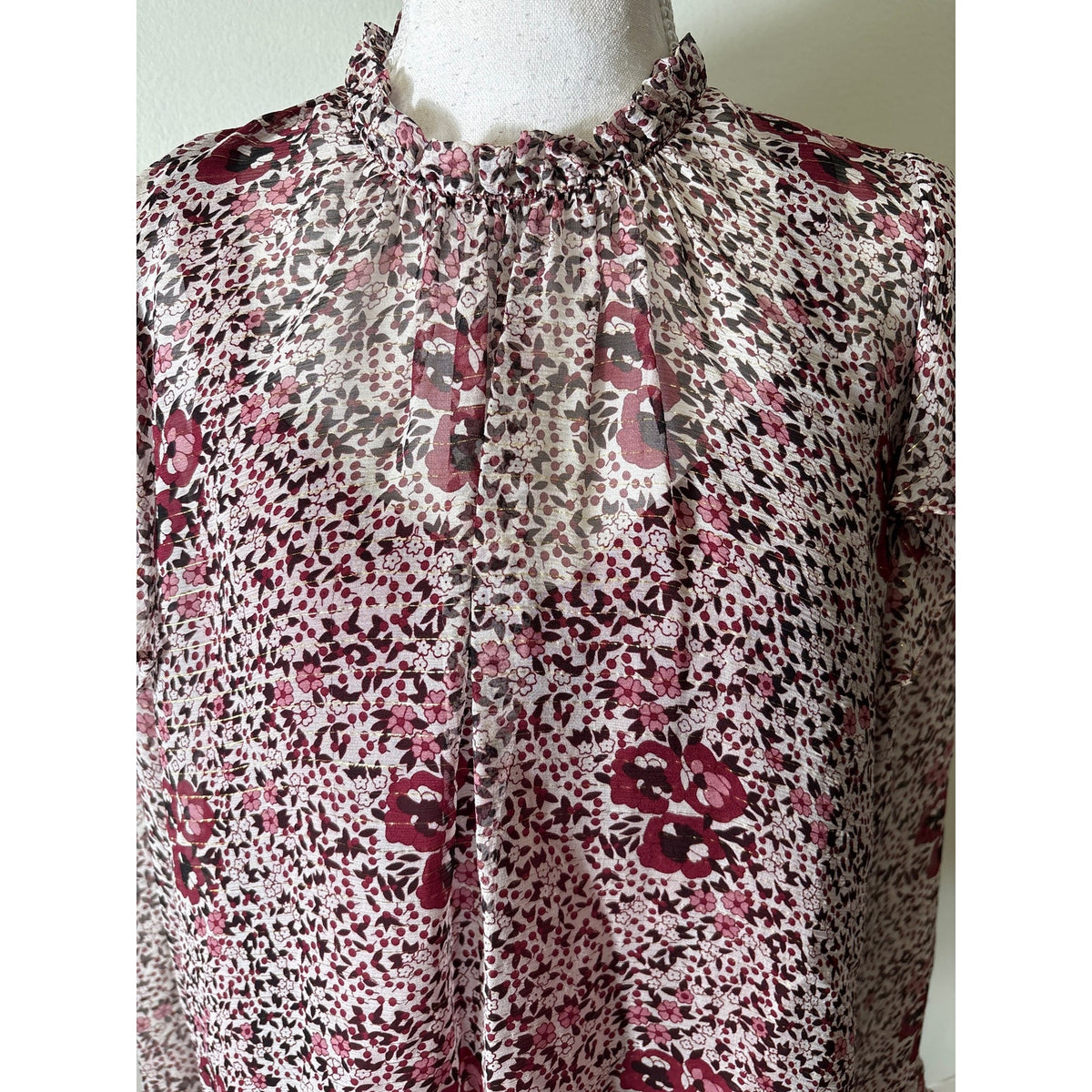 Shoshanna Merlot Floral Blouse Sz M