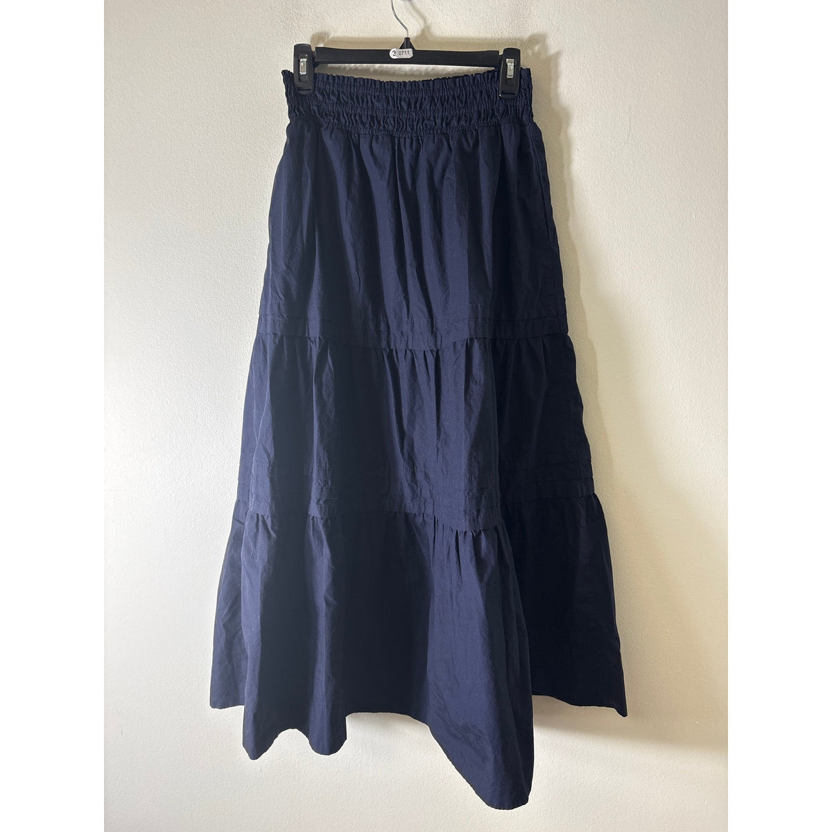 Quince Navy Pull On Tiere Cotton Maxi Skirt Sz S